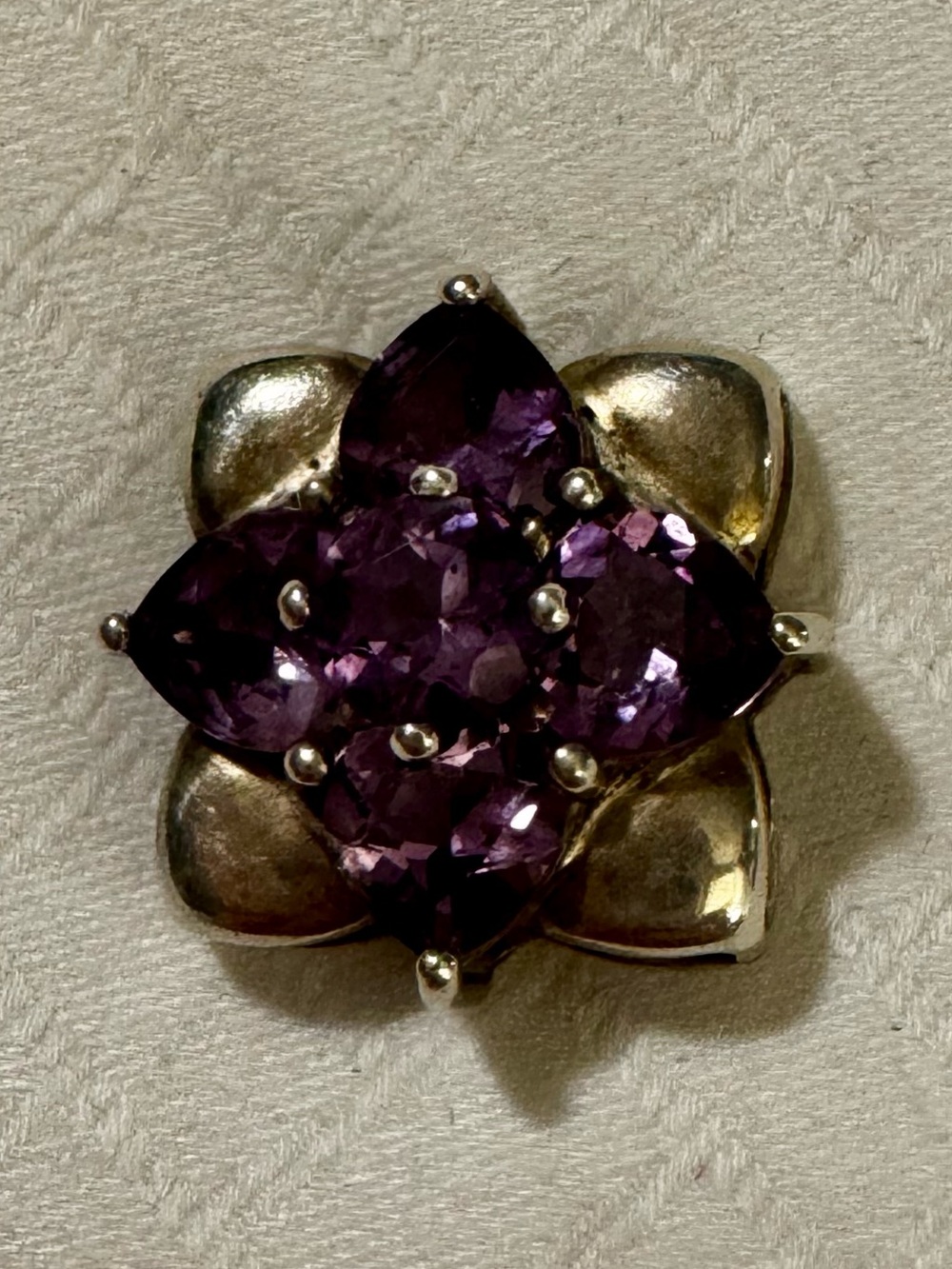 Sterling Silver Floral Amethyst Cluster Pendant - Purple